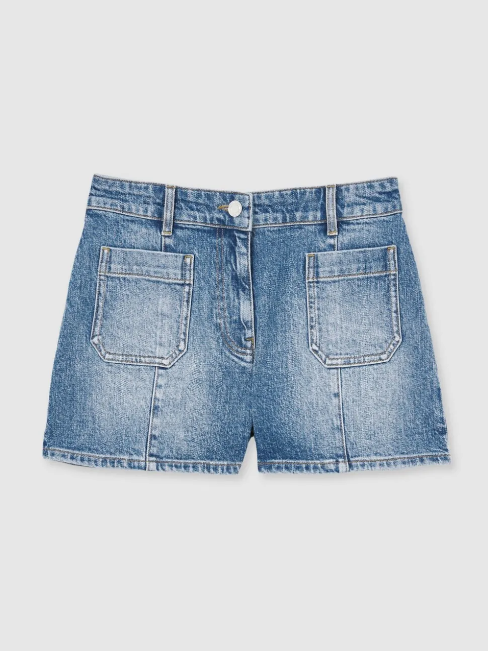 Bleu moyen - Short taille mi-haute Reiss Kira en denim avec poches plaquées