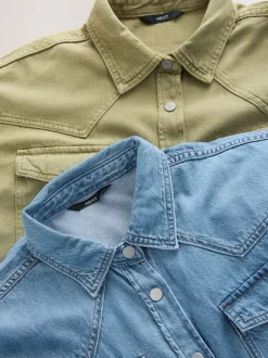 Bleu moyen et vert kaki - Lot de 2 chemises en jean oversize
