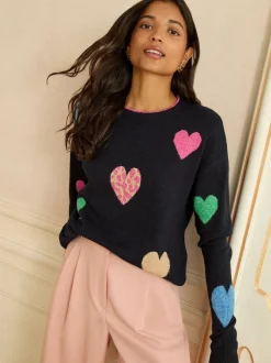 Bleu multicolore bleu marine - Pull Love & Roses Animal cœur
