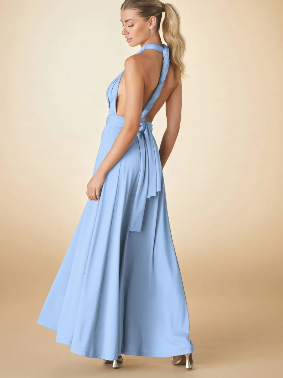 Bleu pastel - Robe longue de demoiselle d’honneur multicolore en jersey pour invitée de mariage
