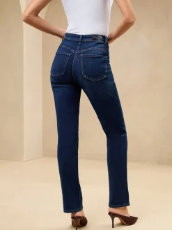 Bleu sculptant à délavage foncé - Lipsy Jean droit taille haute