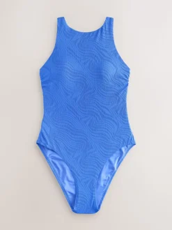Bleu texturé bleuet - Maillot de bain gainant Tummy à col montant