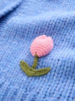 Bleu vif 3D Tulipe - Cardigan en grosse maille doux