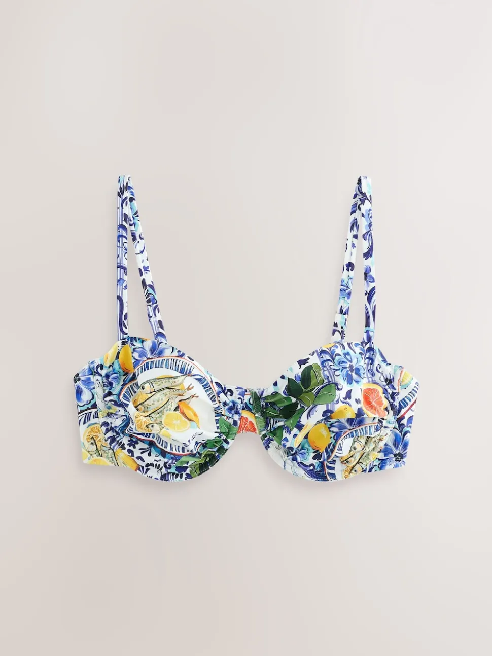 Bleu/blanc imprimé sardine - Haut de bikini non rembourré avec armatures
