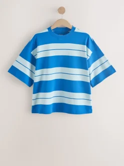 Bleu/Bleu clair - T-shirt oversize décontracté boxy épais à col ras du cou