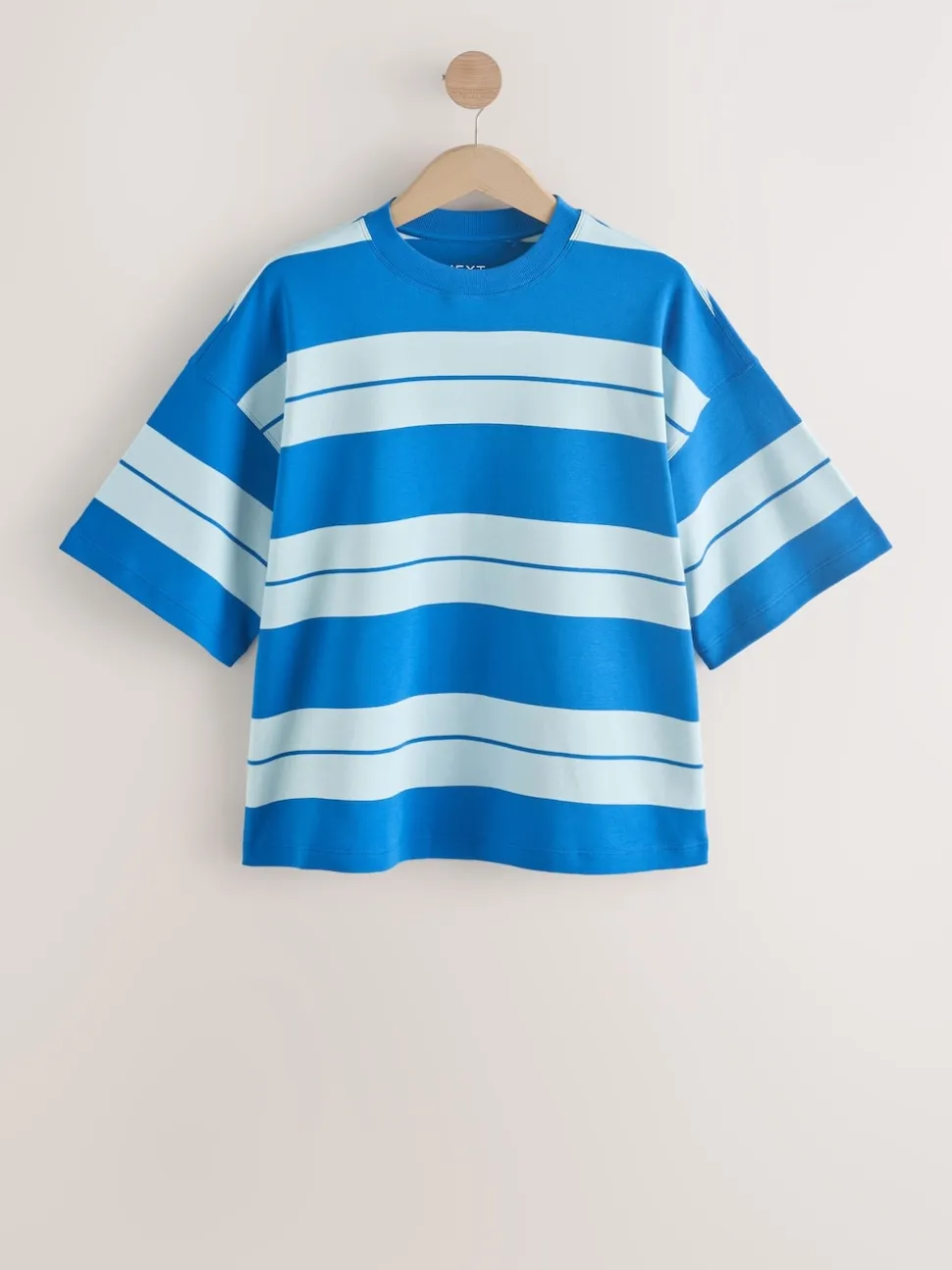 Bleu/Bleu clair - T-shirt oversize décontracté boxy épais à col ras du cou