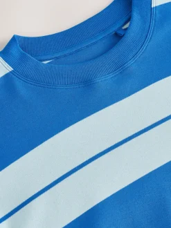 Bleu/Bleu clair - T-shirt oversize décontracté boxy épais à col ras du cou