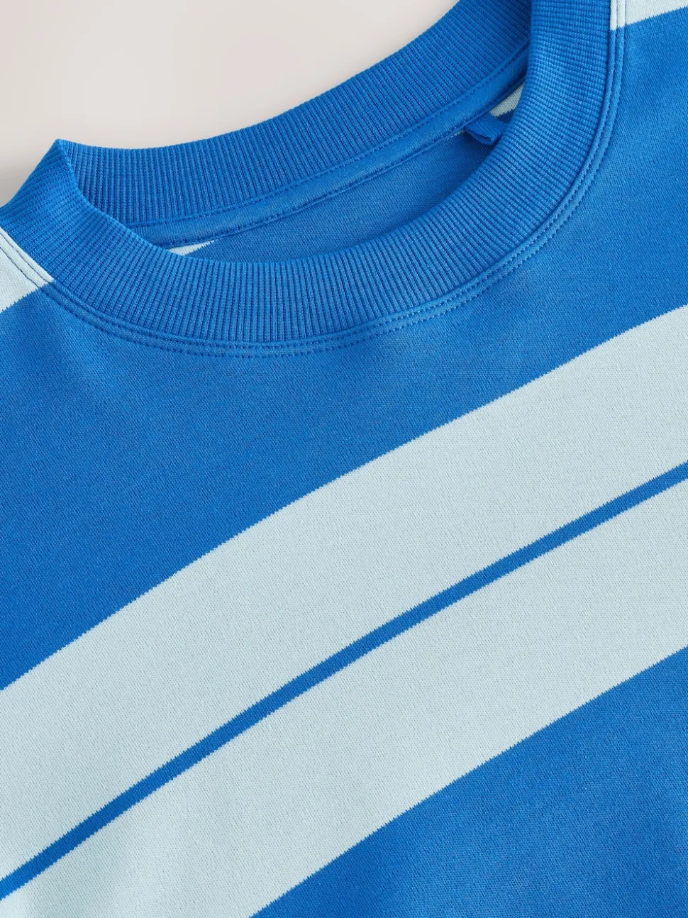 Bleu/Bleu clair - T-shirt oversize décontracté boxy épais à col ras du cou
