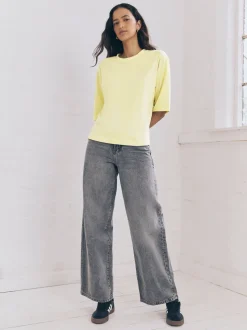 Bleu/jaune citron/neutre - Lot 3 t-shirts col ras du cou 100% coton longueur coude