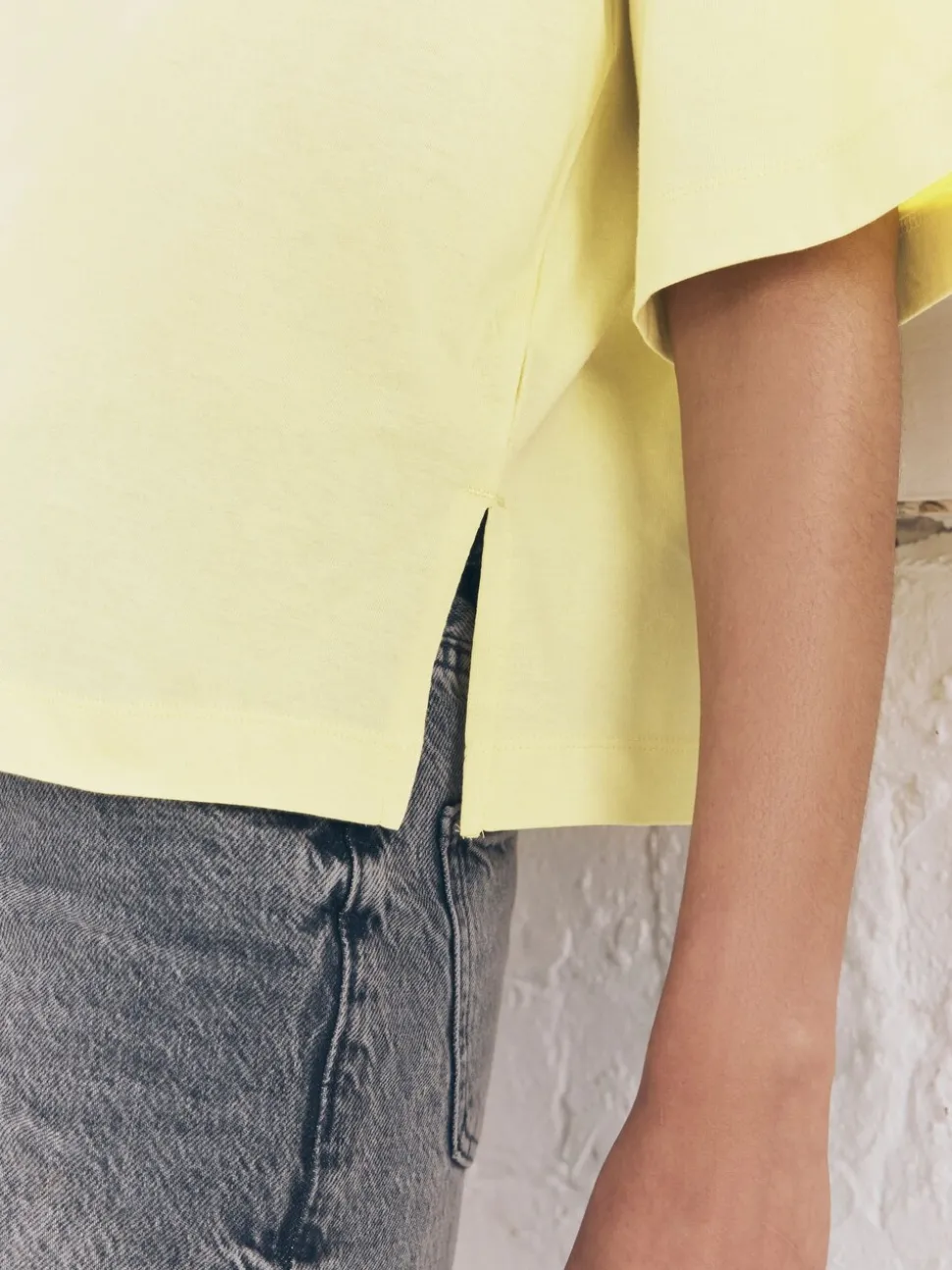 Bleu/jaune citron/neutre - Lot 3 t-shirts col ras du cou 100% coton longueur coude