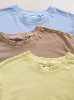 Bleu/jaune citron/neutre - Lot 3 t-shirts col ras du cou 100% coton longueur coude