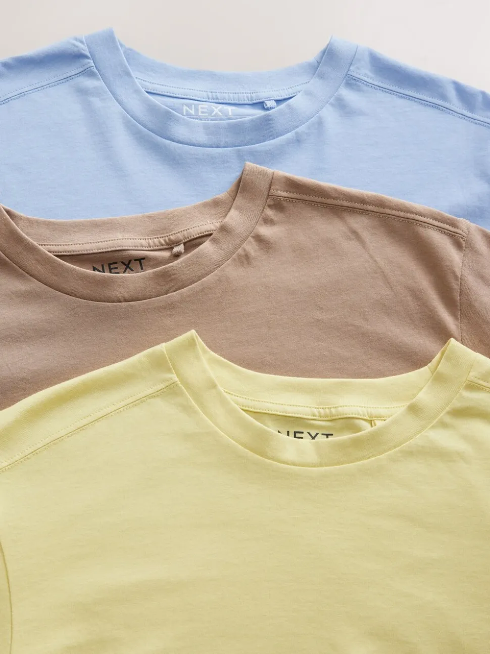 Bleu/jaune citron/neutre - Lot 3 t-shirts col ras du cou 100% coton longueur coude