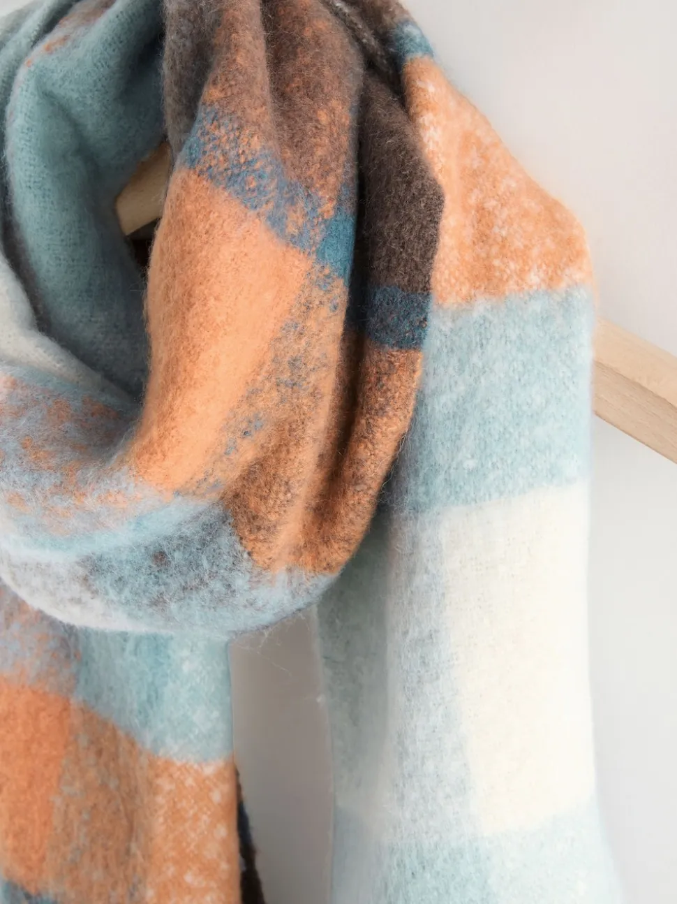 Bleu/Orange - Écharpe couverture brossée épaisse