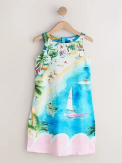 Bleu/Rose - Robe droite en jersey