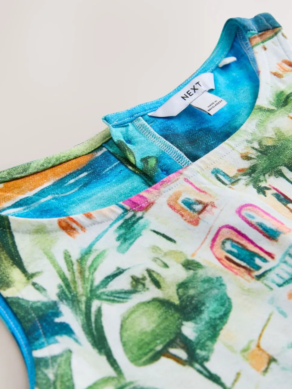Bleu/Rose - Robe droite en jersey