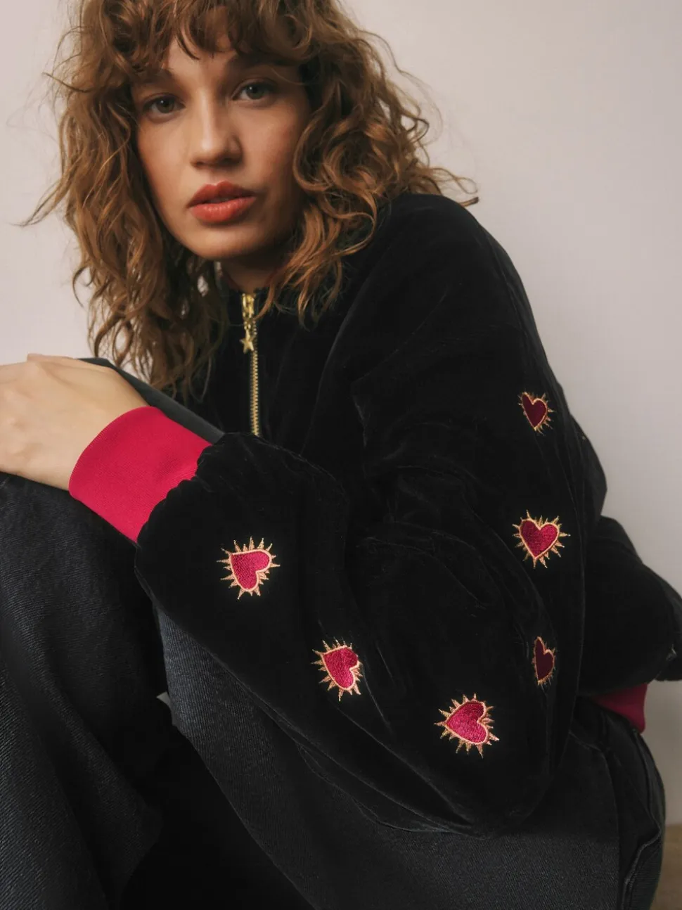 Blouson bombardier brodé en velours Rockett St George