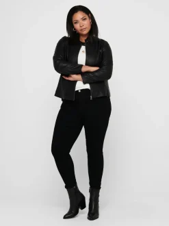 Blouson style motard Only Curve sans col en imitation cuir