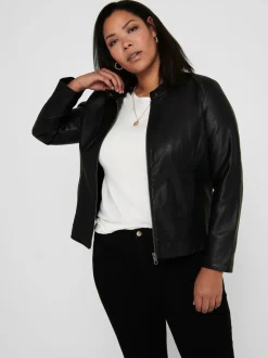 Blouson style motard Only Curve sans col en imitation cuir