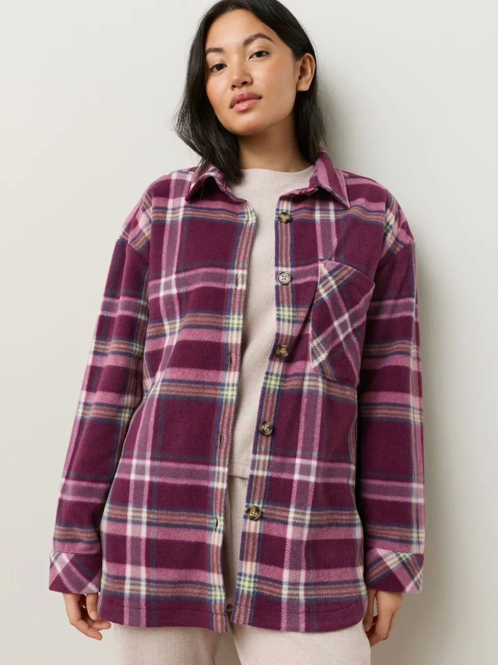 Bordeaux à carreaux rouge - Veste-chemise polaire