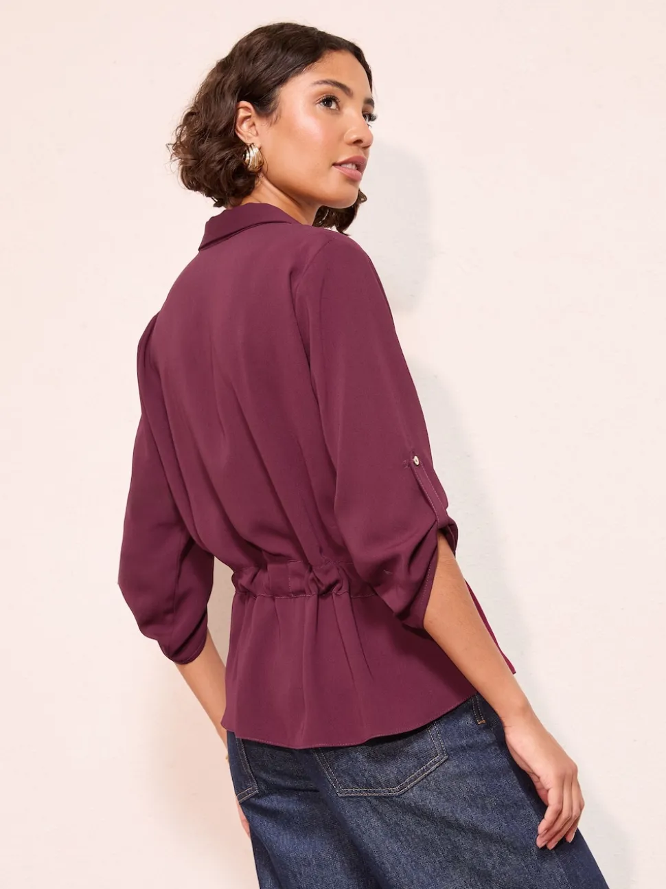 bordeaux - Friends Like These chemise de style utilitaire à nouer à la taille