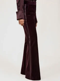 bordeaux - Pantalon évasé Reiss Elia à rayures style smoking en velours