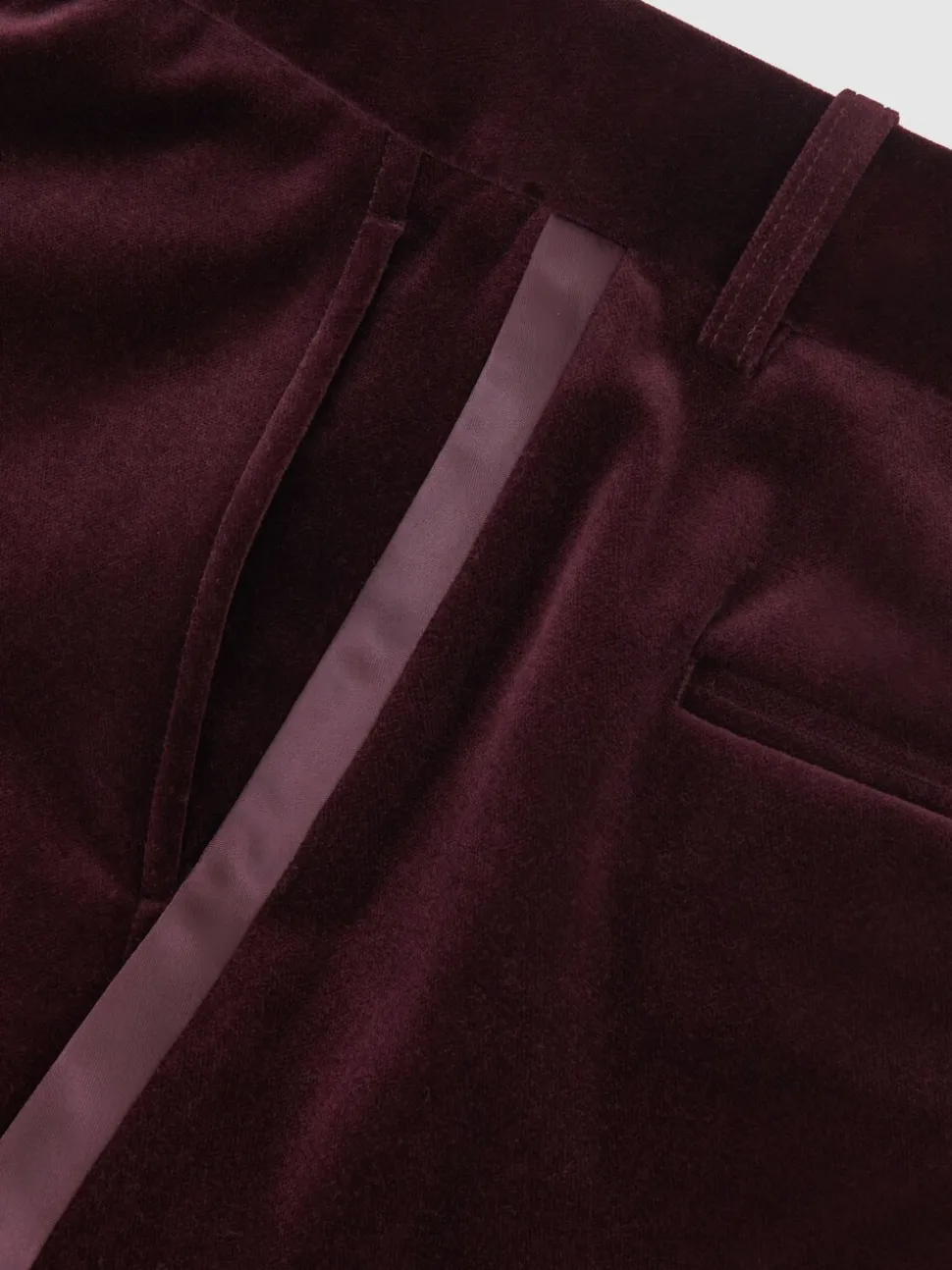 bordeaux - Pantalon évasé Reiss Elia à rayures style smoking en velours