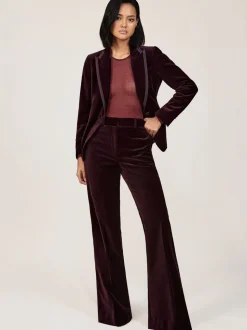bordeaux - Pantalon évasé Reiss Elia à rayures style smoking en velours
