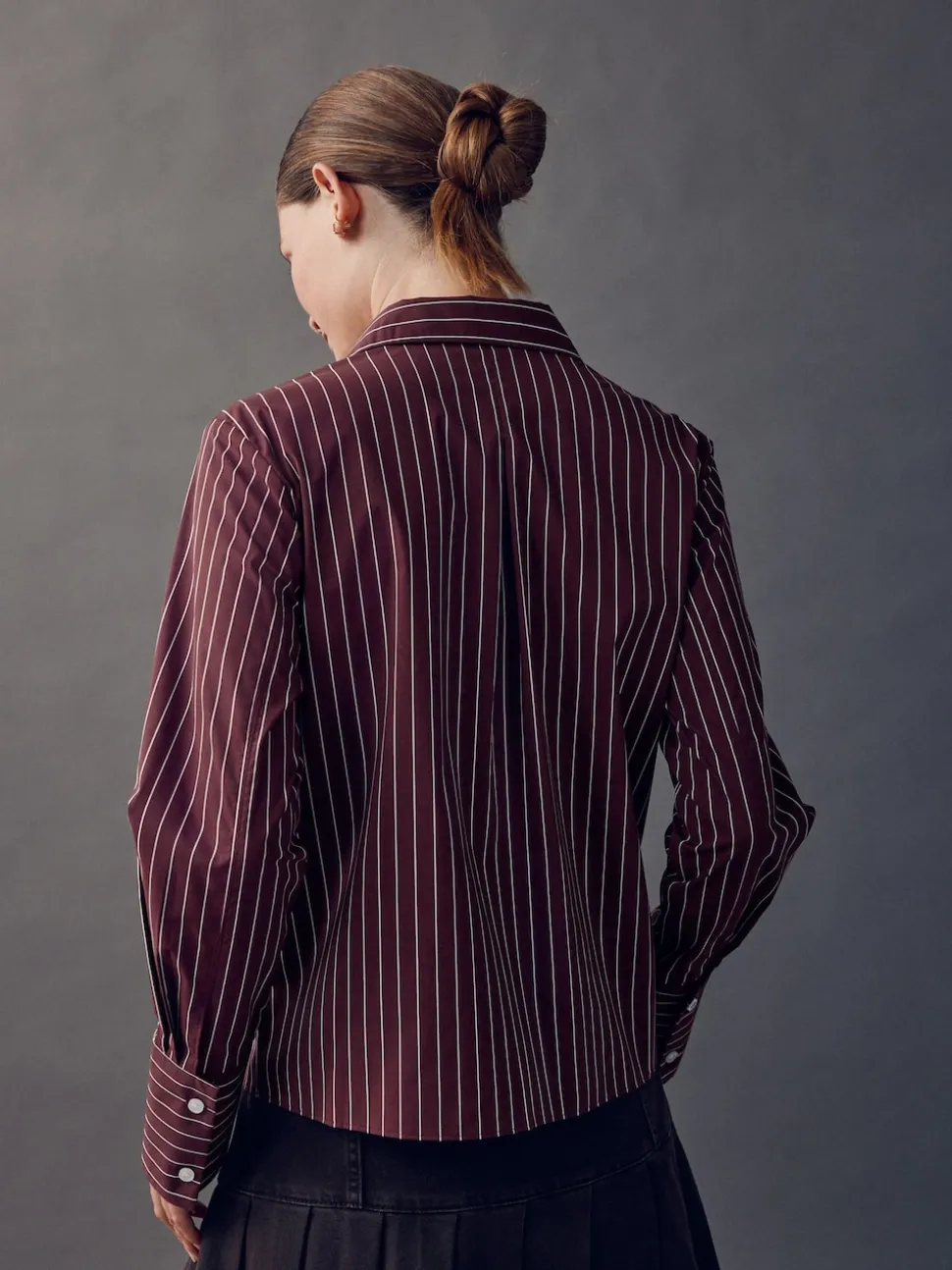 Bordeaux à rayures - Chemise extensible ajustée Essential à manches longues