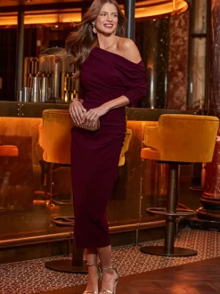 bordeaux - Sosandar Robe mi-longue froncée asymétrique