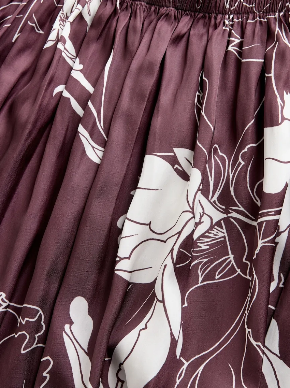 Bourgogne/Ecru - Floral Print Satin Midi Skirt