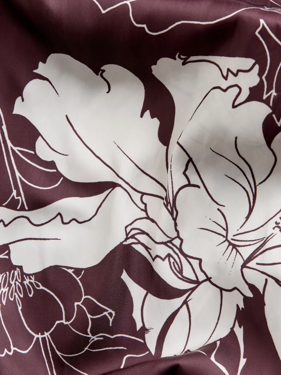 Bourgogne/Ecru - Floral Print Satin Midi Skirt