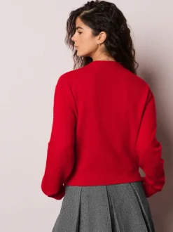 Boutons cerise rouge - Crew Neck Knitted Cardigan With Wool