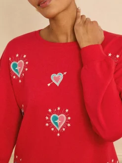 Broderie cœur rouge - Sweat Love & Roses en jersey à col ras du cou