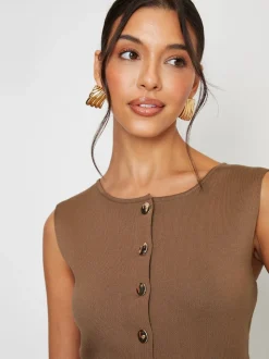 Brun clair - Gilet Threadbare en maille côtelée