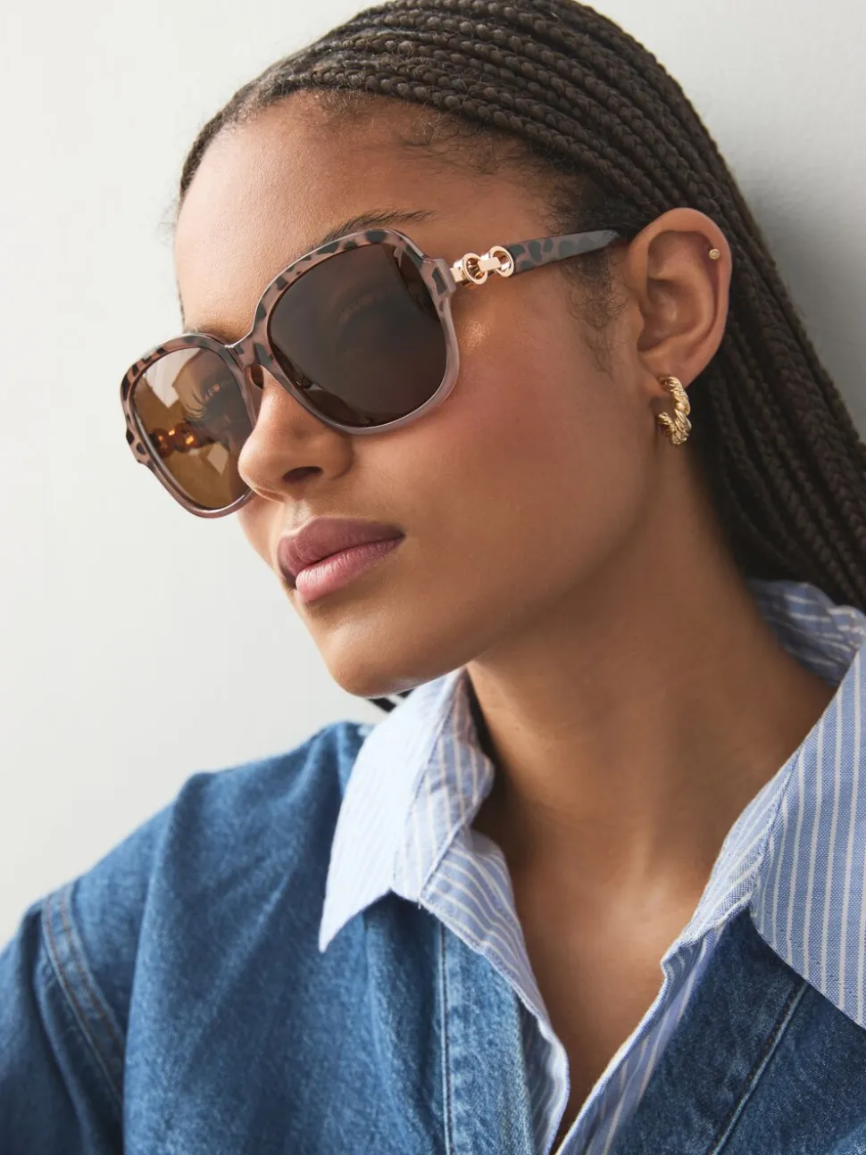 Brun/Crème - Grandes Lunettes de soleil carrées polarisées