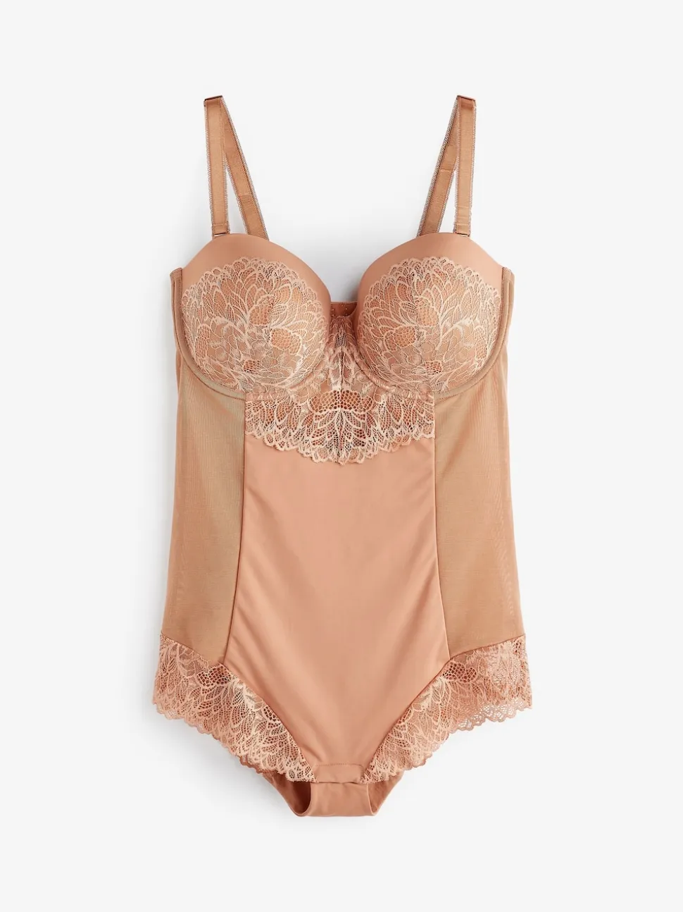 Caramel Nude - Body en dentelle à coupe ferme et contrôle du ventre