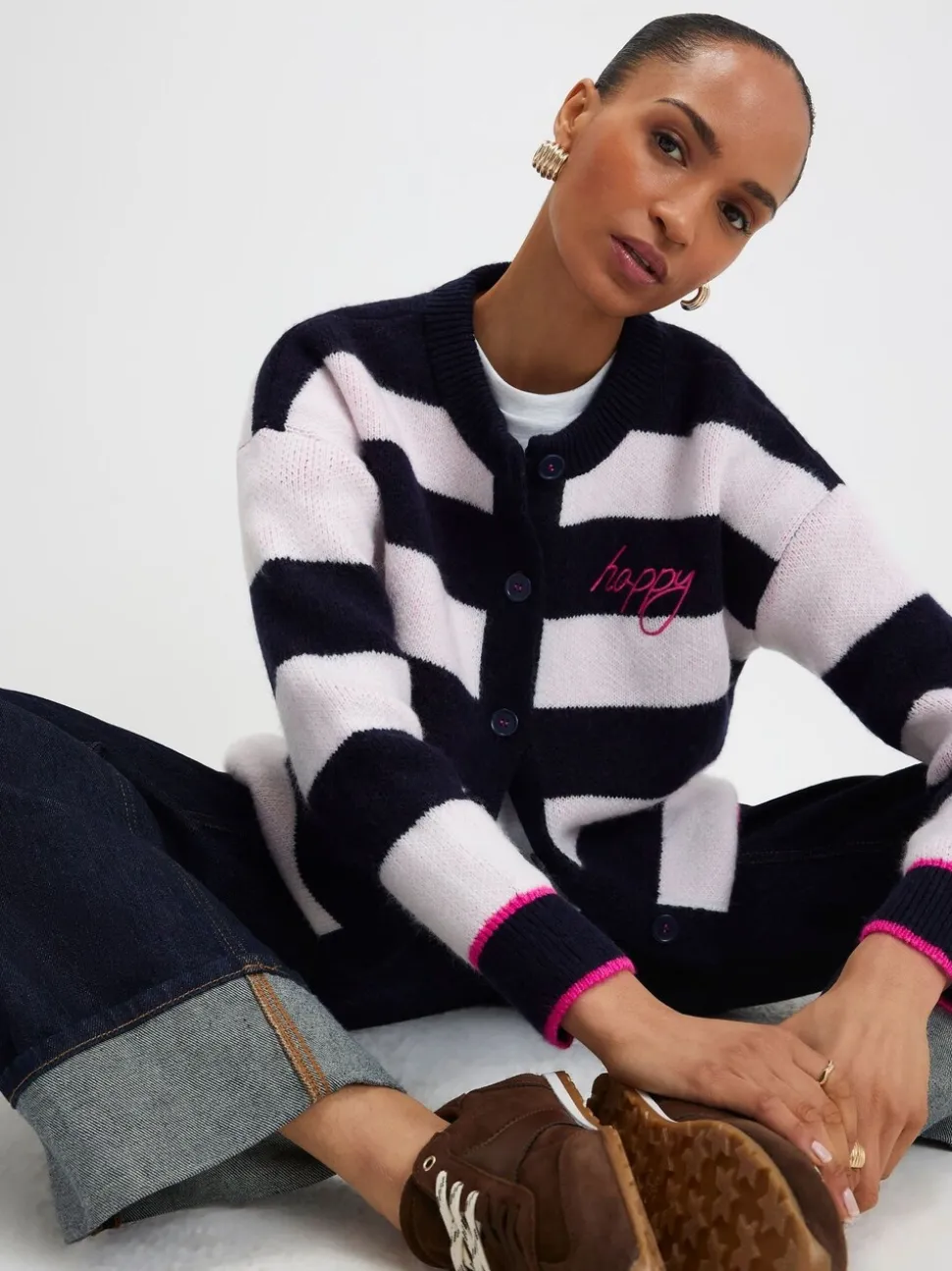 Cardigan River Island Rayure Smiley boutonné