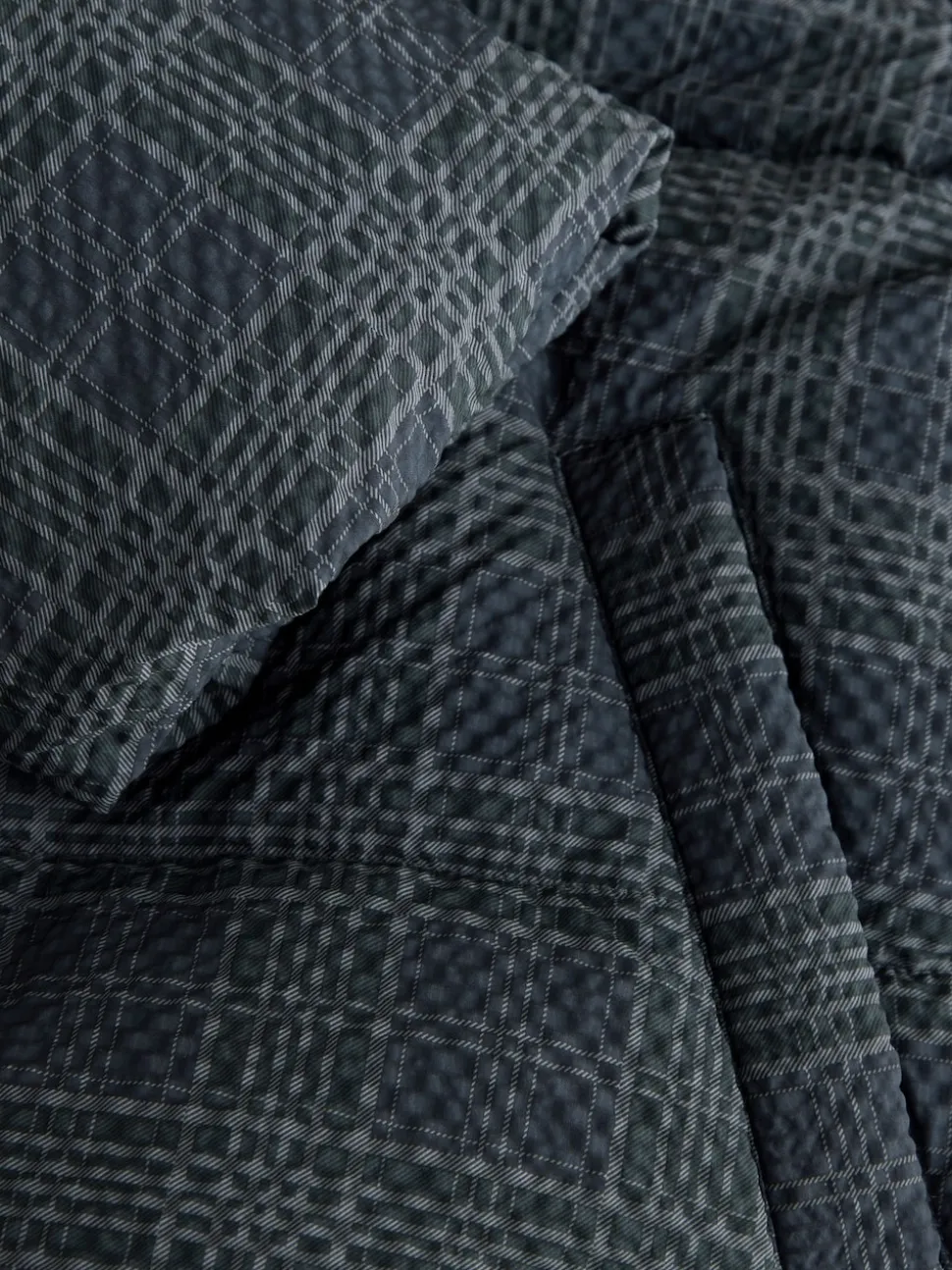 Carreaux bleu marine - Manteau rembourré court avec manches amovibles