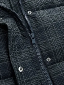 Carreaux bleu marine - Manteau rembourré court avec manches amovibles