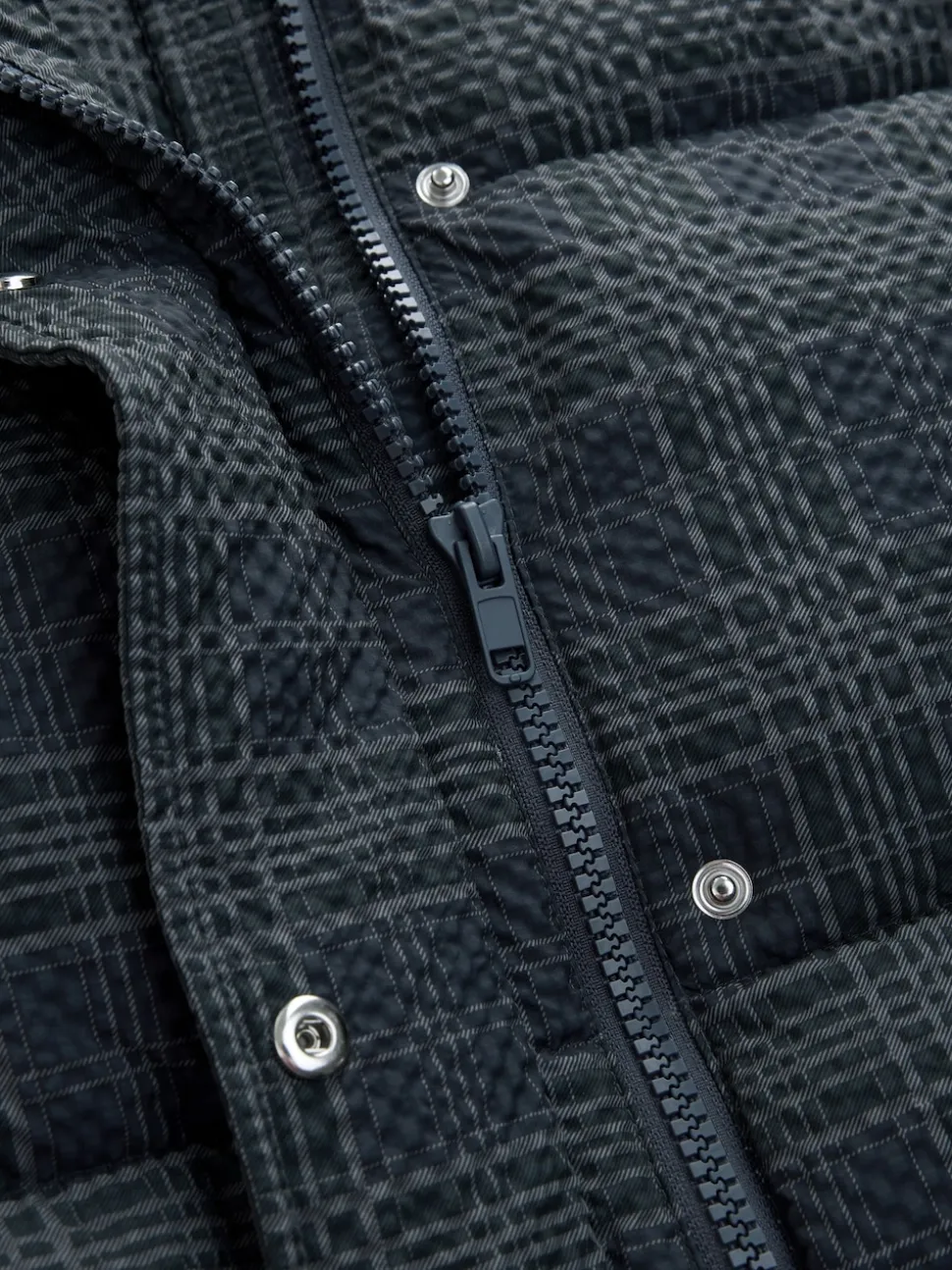 Carreaux bleu marine - Manteau rembourré court avec manches amovibles
