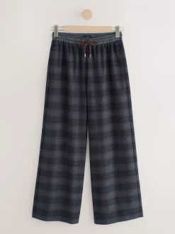 Carreaux bleu marine - Pantalon ample taille en satin