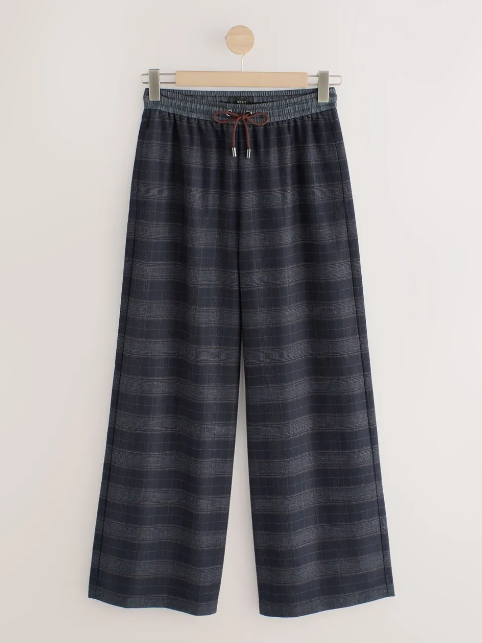 Carreaux bleu marine - Pantalon ample taille en satin