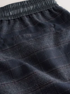 Carreaux bleu marine - Pantalon ample taille en satin