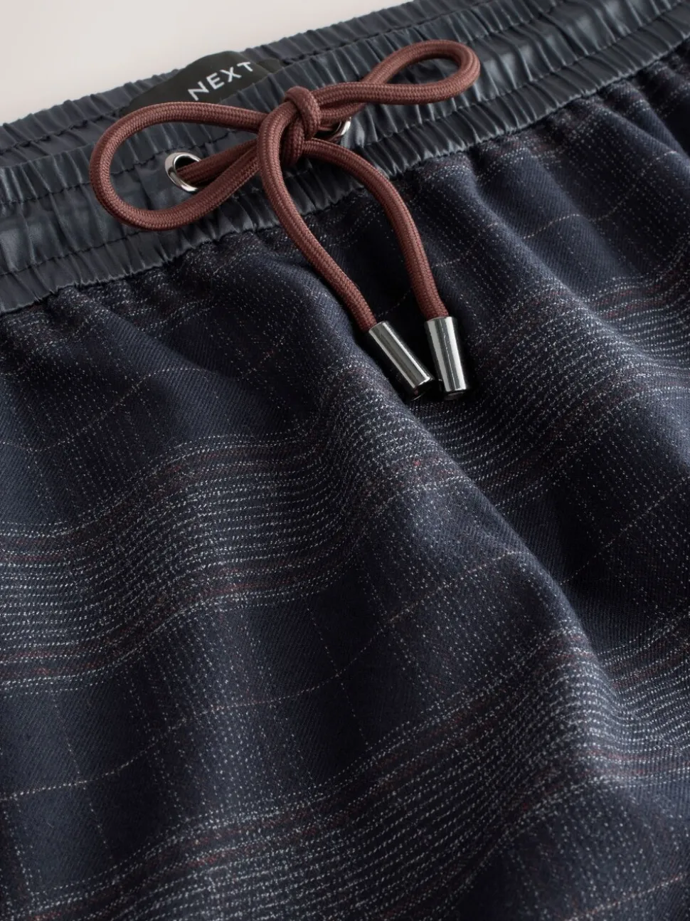 Carreaux bleu marine - Pantalon ample taille en satin
