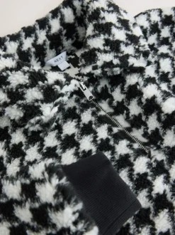 Carreaux noir/blanc à dents de poule - Sweat-shirt en polaire jacquard Teddy Borg à quart de zip