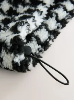Carreaux noir/blanc à dents de poule - Sweat-shirt en polaire jacquard Teddy Borg à quart de zip