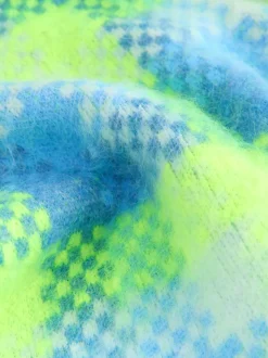 Carreaux vert fluo/bleu - Veste sans manches brossée en maille zippée
