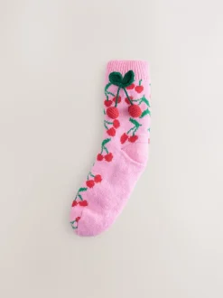 Cerises roses - Lot de 1 chaussettes chaussons épaisses