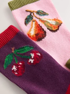 Cerises roses - Lot de 2 paires de chaussettes en coton à poignée chaude