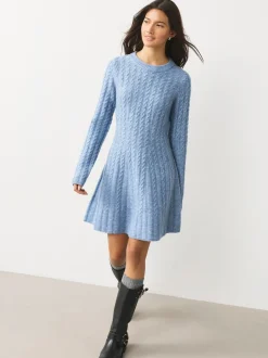 Chambray bleu - Robe mini pull en maille torsadée